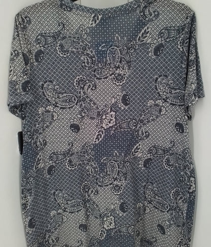 Cato Women's Blouse L Blue White Floral Cotton Polyester