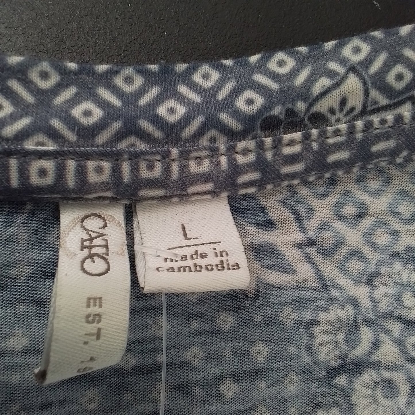 Cato Women's Blouse L Blue White Floral Cotton Polyester