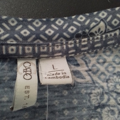 Cato Women's Blouse L Blue White Floral Cotton Polyester