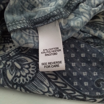 Cato Women's Blouse L Blue White Floral Cotton Polyester