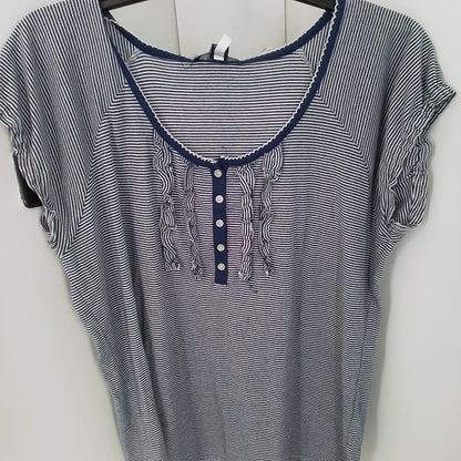 Chaps Women's XL White Blue Striped Blouse Cotton Polyester