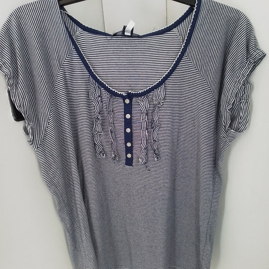 Chaps Women's XL White Blue Striped Blouse Cotton Polyester