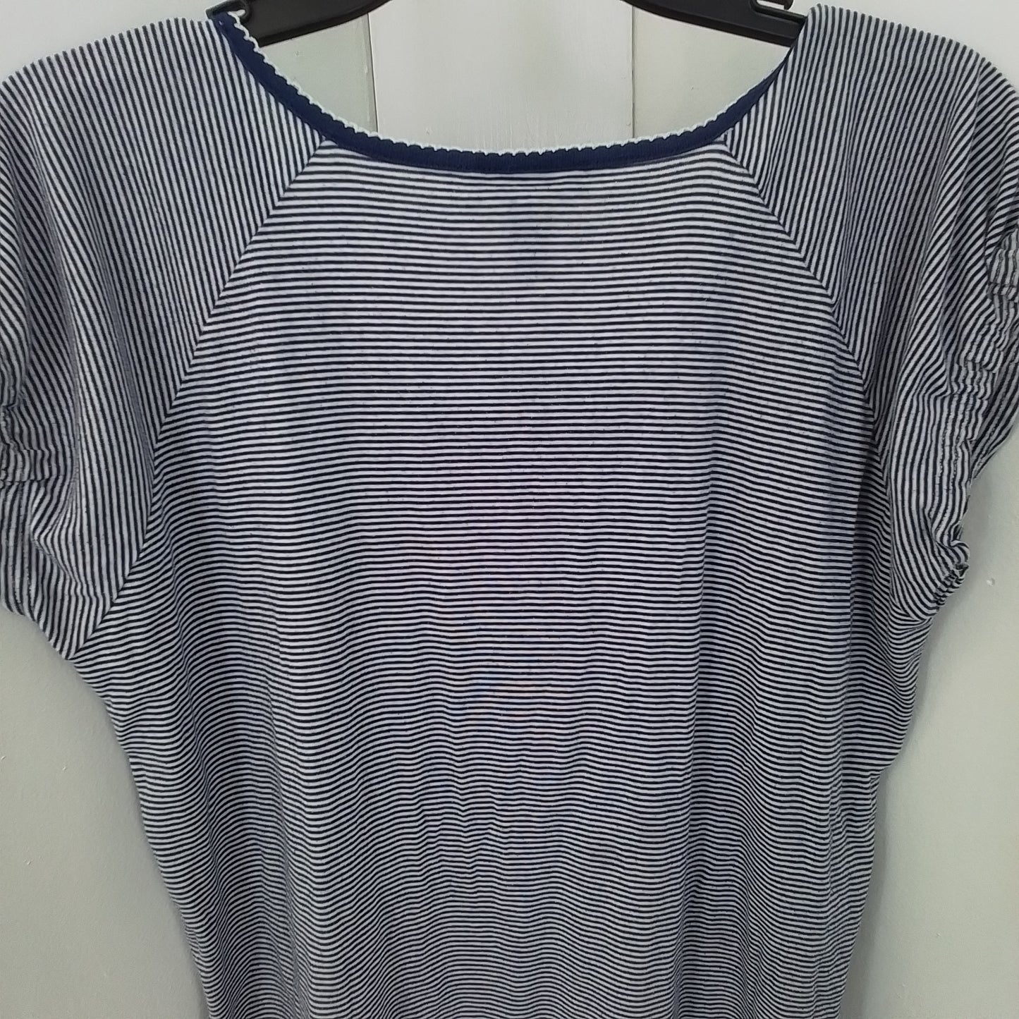 Chaps Women's XL White Blue Striped Blouse Cotton Polyester