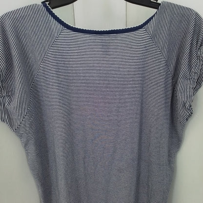 Chaps Women's XL White Blue Striped Blouse Cotton Polyester