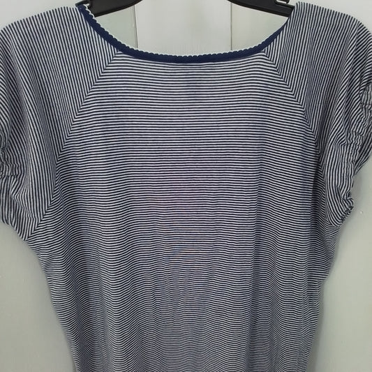 Chaps Women's XL White Blue Striped Blouse Cotton Polyester