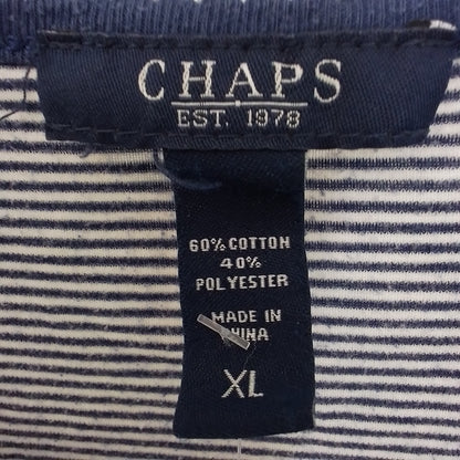 Chaps Women's XL White Blue Striped Blouse Cotton Polyester