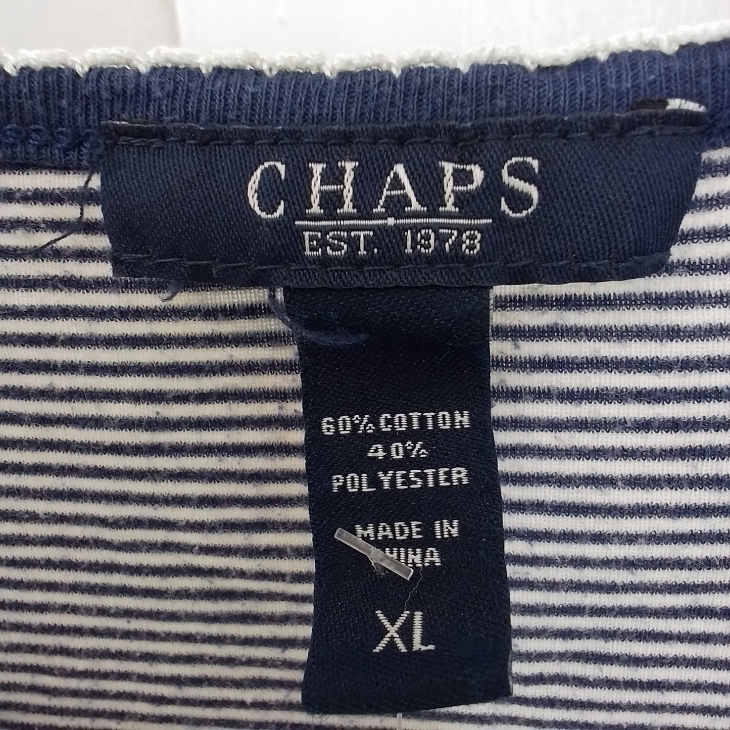 Chaps Women's XL White Blue Striped Blouse Cotton Polyester