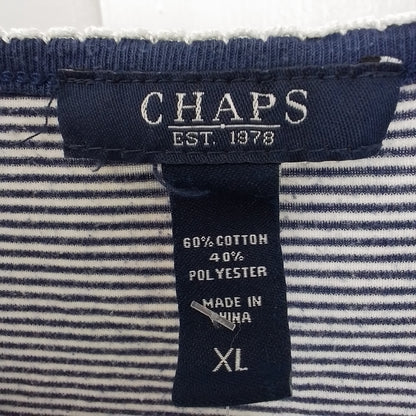 Chaps Women's XL White Blue Striped Blouse Cotton Polyester