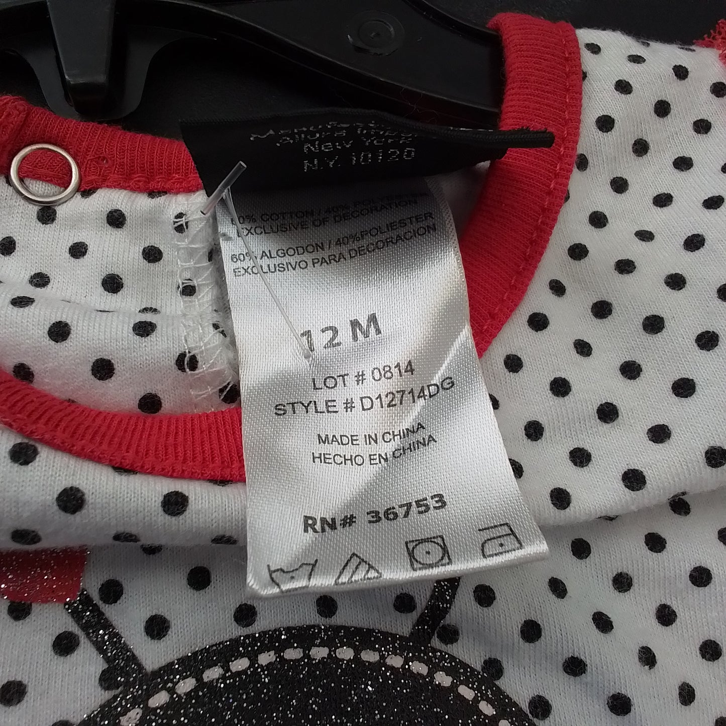 Kids Shirt, 12 Months, Cotton/Polyester, White/Red/Black/Polka Dots