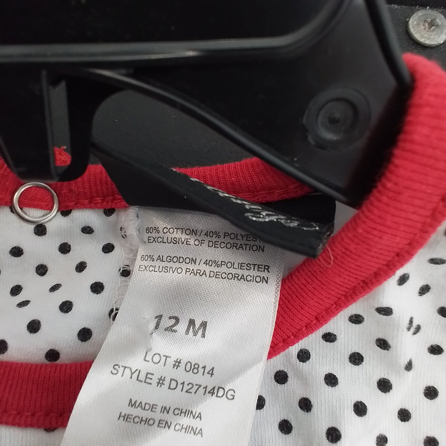 Kids Shirt, 12 Months, Cotton/Polyester, White/Red/Black/Polka Dots