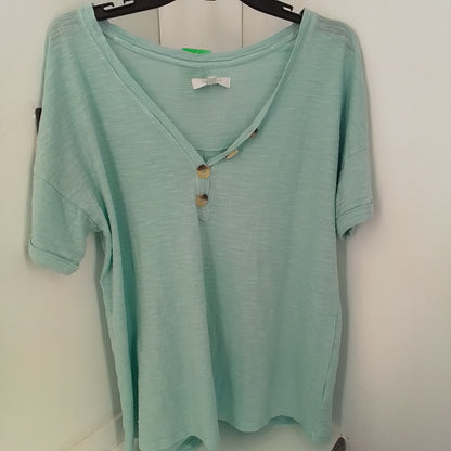 New Directions Women's Light Green Cotton Shirt - Size L