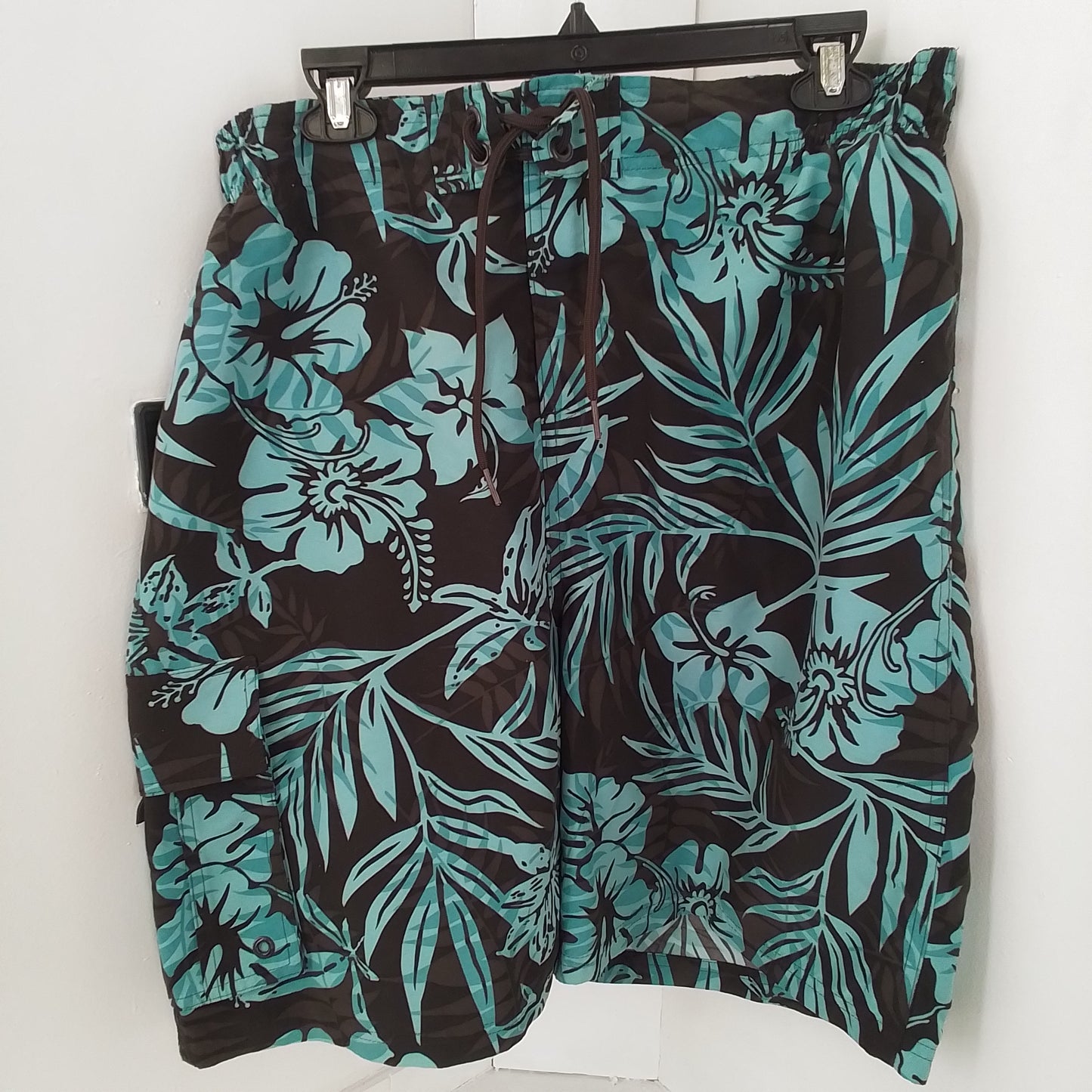 Men's Polyester Swim Trunks - Teal/Black, Size L