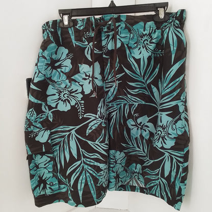 Men's Polyester Swim Trunks - Teal/Black, Size L