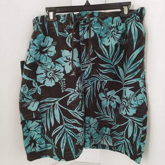 Men's Polyester Swim Trunks - Teal/Black, Size L