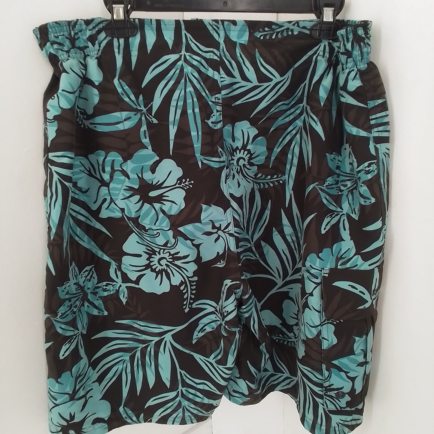 Men's Polyester Swim Trunks - Teal/Black, Size L