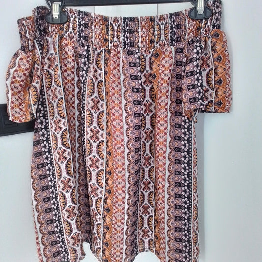 Women's Polyester Shirt - Orange/Brown/Salmon - Size M