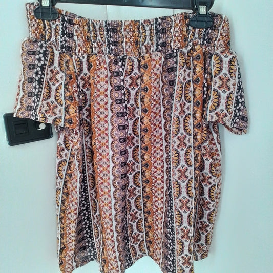 Women's Polyester Shirt - Orange/Brown/Salmon - Size M