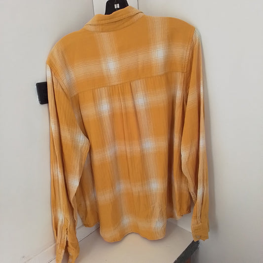 Women's XL Cotton Button Up Shirt - Yellow/White