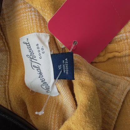 Women's XL Cotton Button Up Shirt - Yellow/White