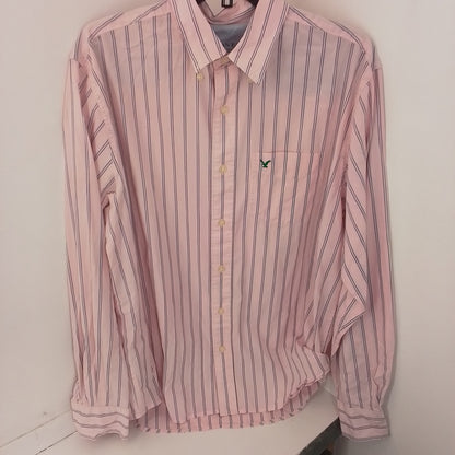 American Eagle Outfitters Men's Pink Striped Button Up Shirt - Size L, Cotton