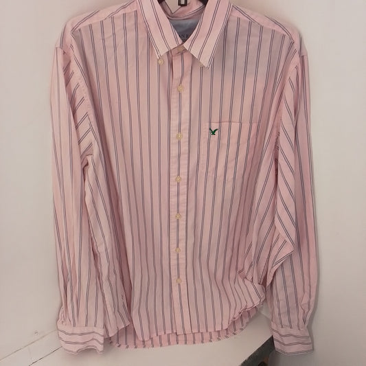 American Eagle Outfitters Men's Pink Striped Button Up Shirt - Size L, Cotton