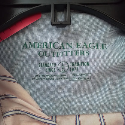 American Eagle Outfitters Men's Pink Striped Button Up Shirt - Size L, Cotton