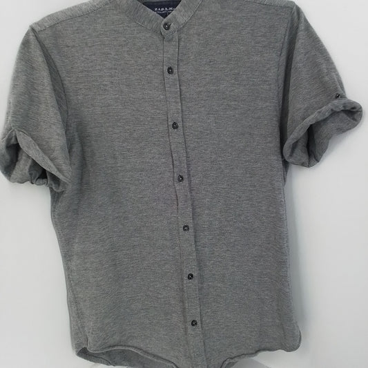 Men's Grey Cotton Button Up Shirt