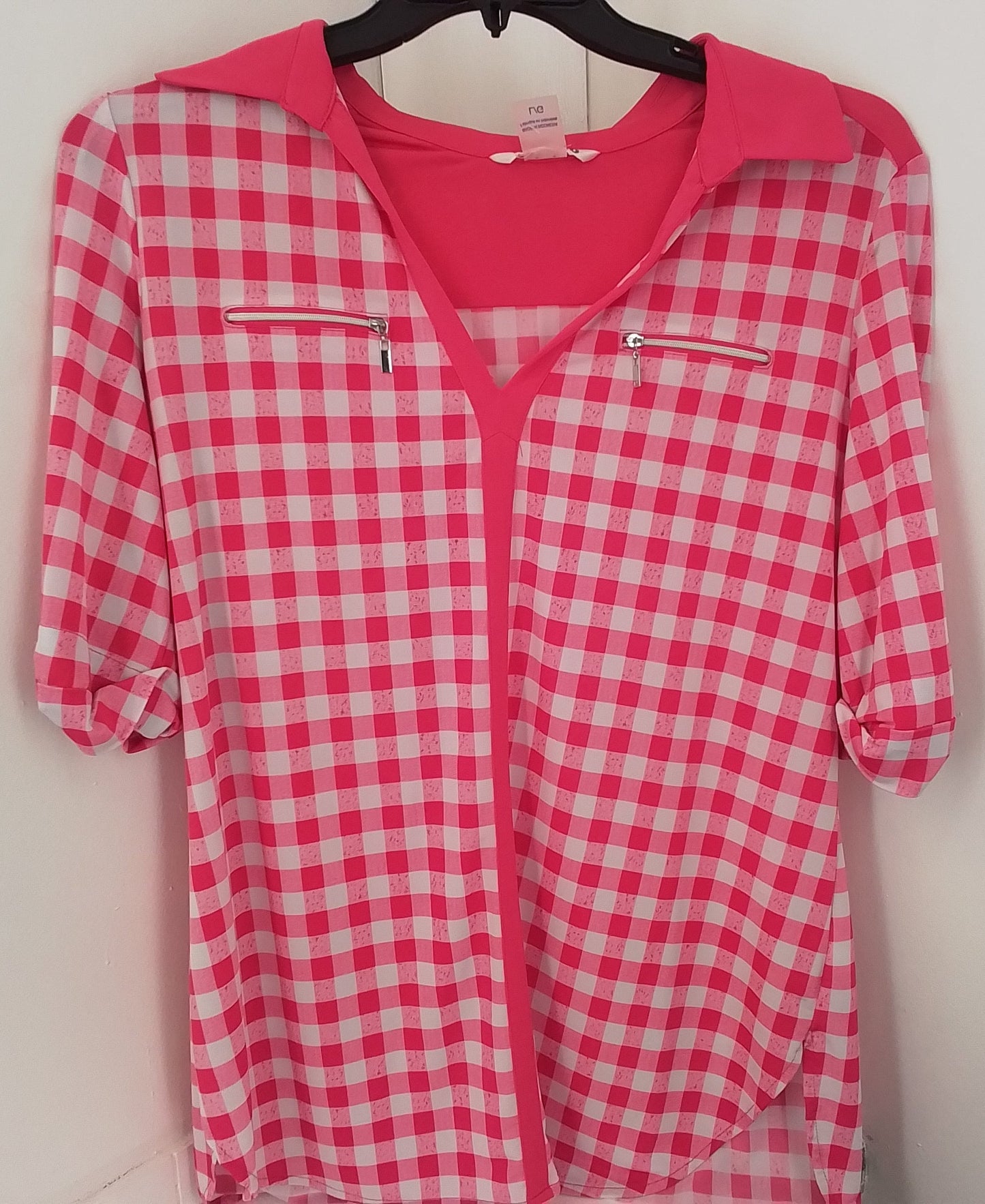 Women's  Blouse - Pink/White, Size L, Polyester