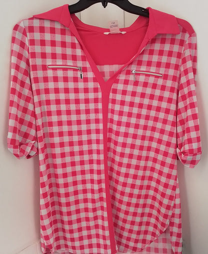 Women's  Blouse - Pink/White, Size L, Polyester