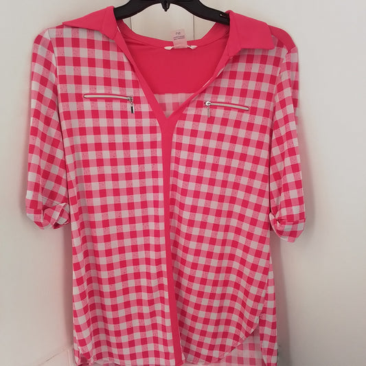 Women's  Blouse - Pink/White, Size L, Polyester