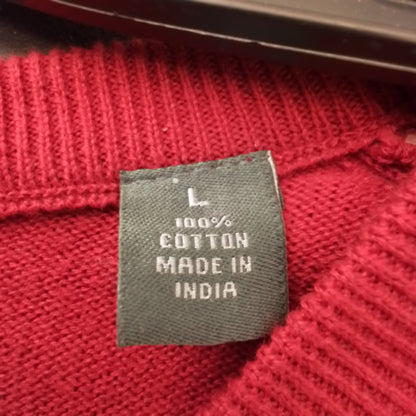 Men's Red Cotton Vest Sweater - Size L