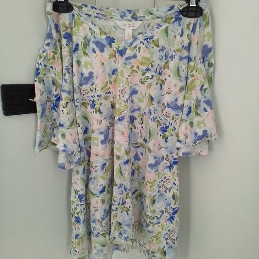 Lauren Conrad Women's Cotton Shirt - Size L - White, Green, Blue, Salmon