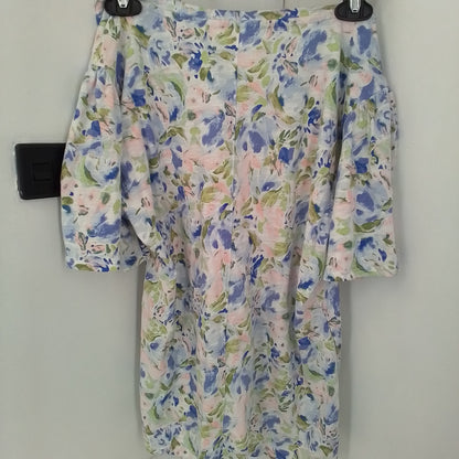 Lauren Conrad Women's Cotton Shirt - Size L - White, Green, Blue, Salmon