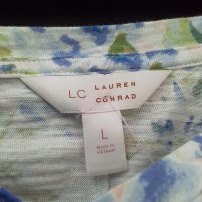 Lauren Conrad Women's Cotton Shirt - Size L - White, Green, Blue, Salmon