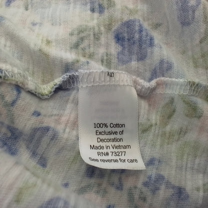 Lauren Conrad Women's Cotton Shirt - Size L - White, Green, Blue, Salmon