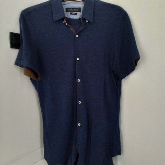 Men's Brown & Blue Cotton Polo Shirt - Like New