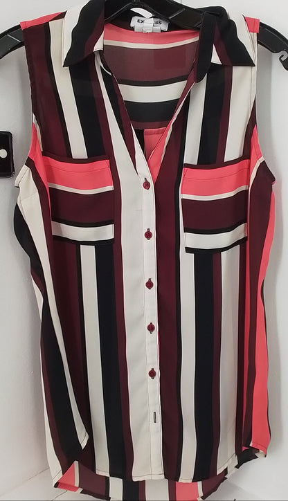Express, Inc. Women's Cotton Blouse - Size S - Red, White, Pink, Black