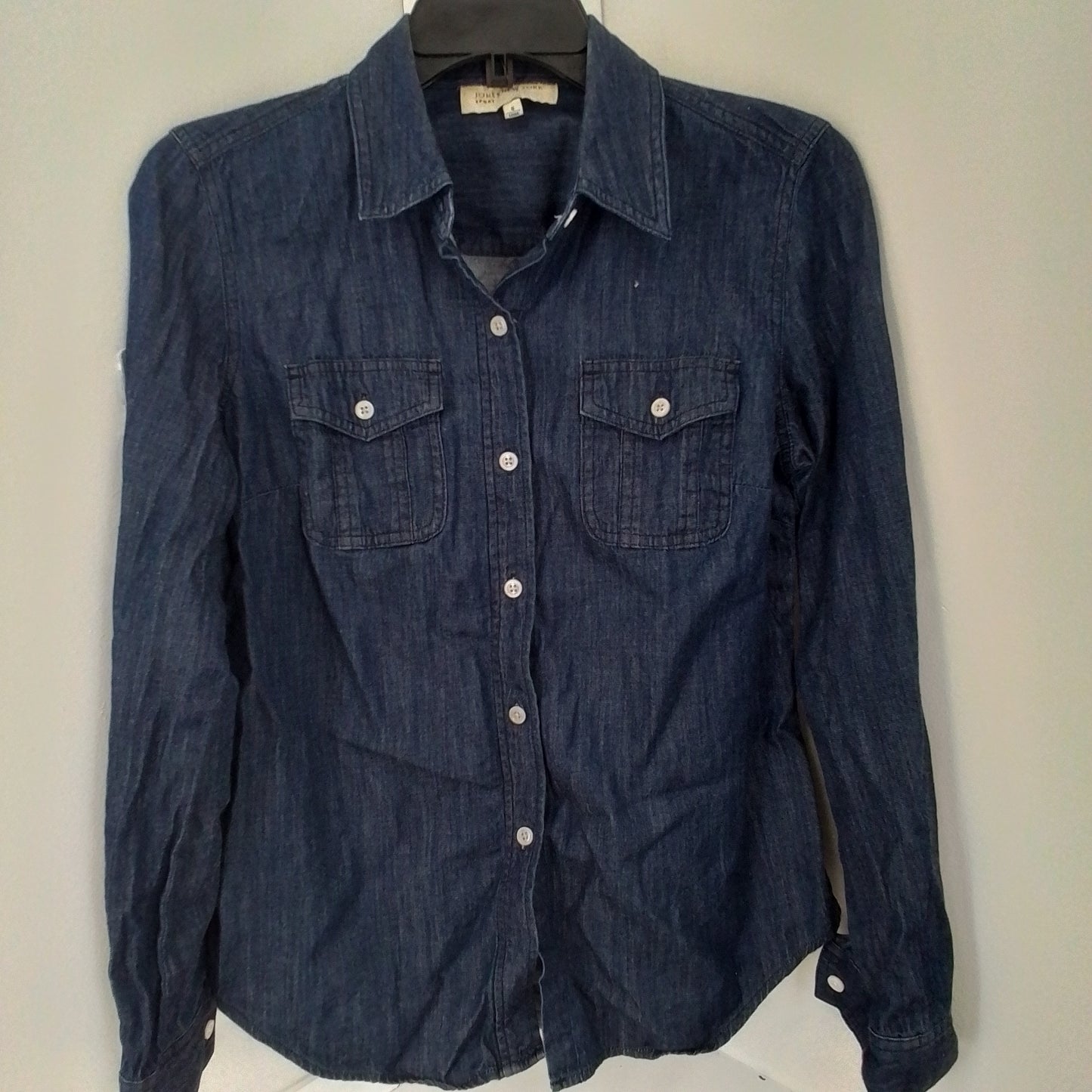 JONES NEW YORK Women's Blue Cotton Button Up Shirt - Size S