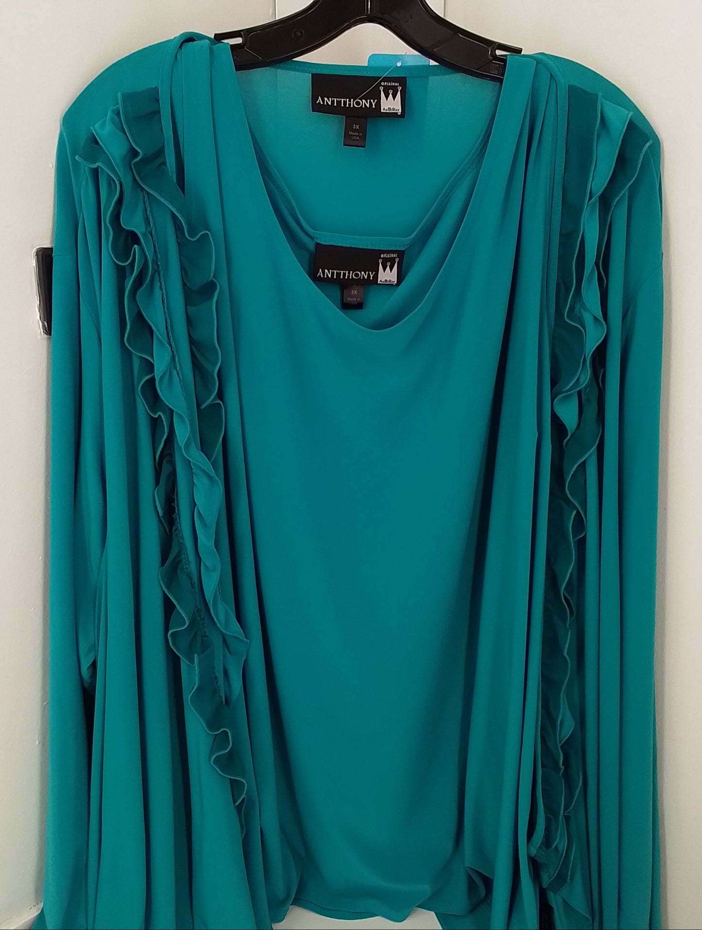 Women's Teal 2-piece Sleeveless Blouse and Cardigan 3X Polyester