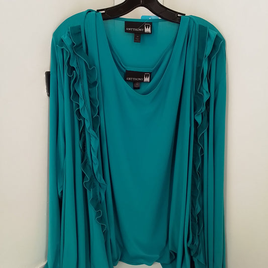 Women's Teal 2-piece Sleeveless Blouse and Cardigan 3X Polyester