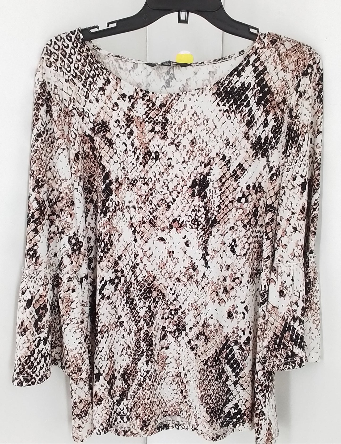 Ellen Tracy Women's Blouse L White/Brown Polyester