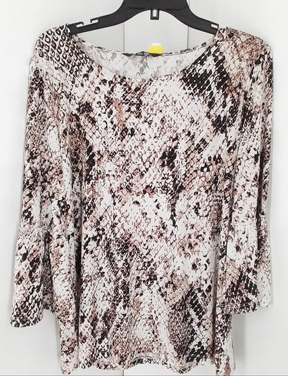 Ellen Tracy Women's Blouse L White/Brown Polyester