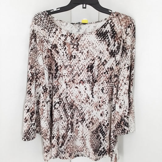 Ellen Tracy Women's Blouse L White/Brown Polyester