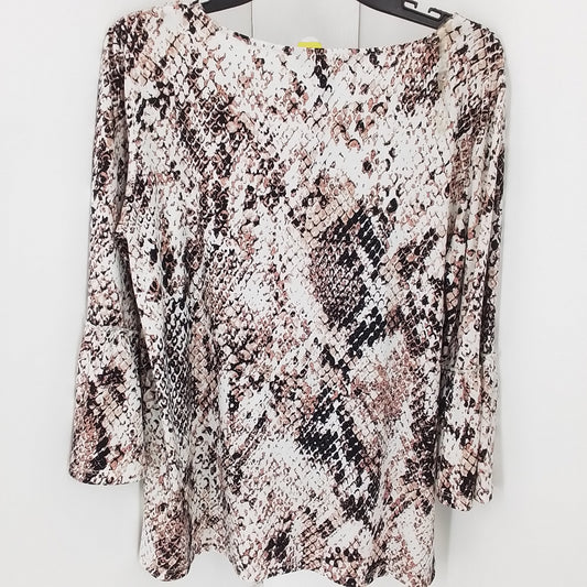 Ellen Tracy Women's Blouse L White/Brown Polyester