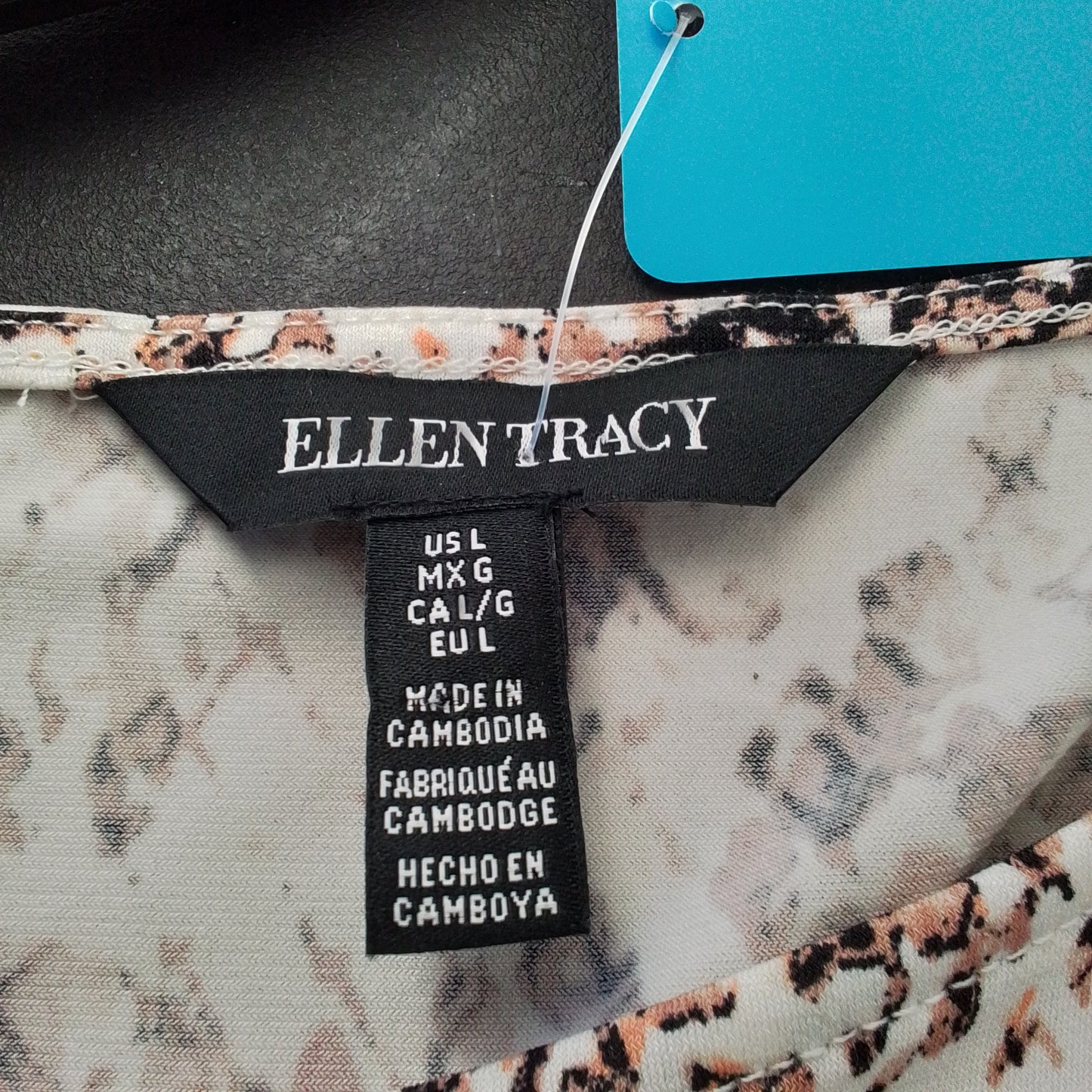 Ellen Tracy Women's Blouse L White/Brown Polyester