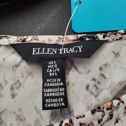 Ellen Tracy Women's Blouse L White/Brown Polyester