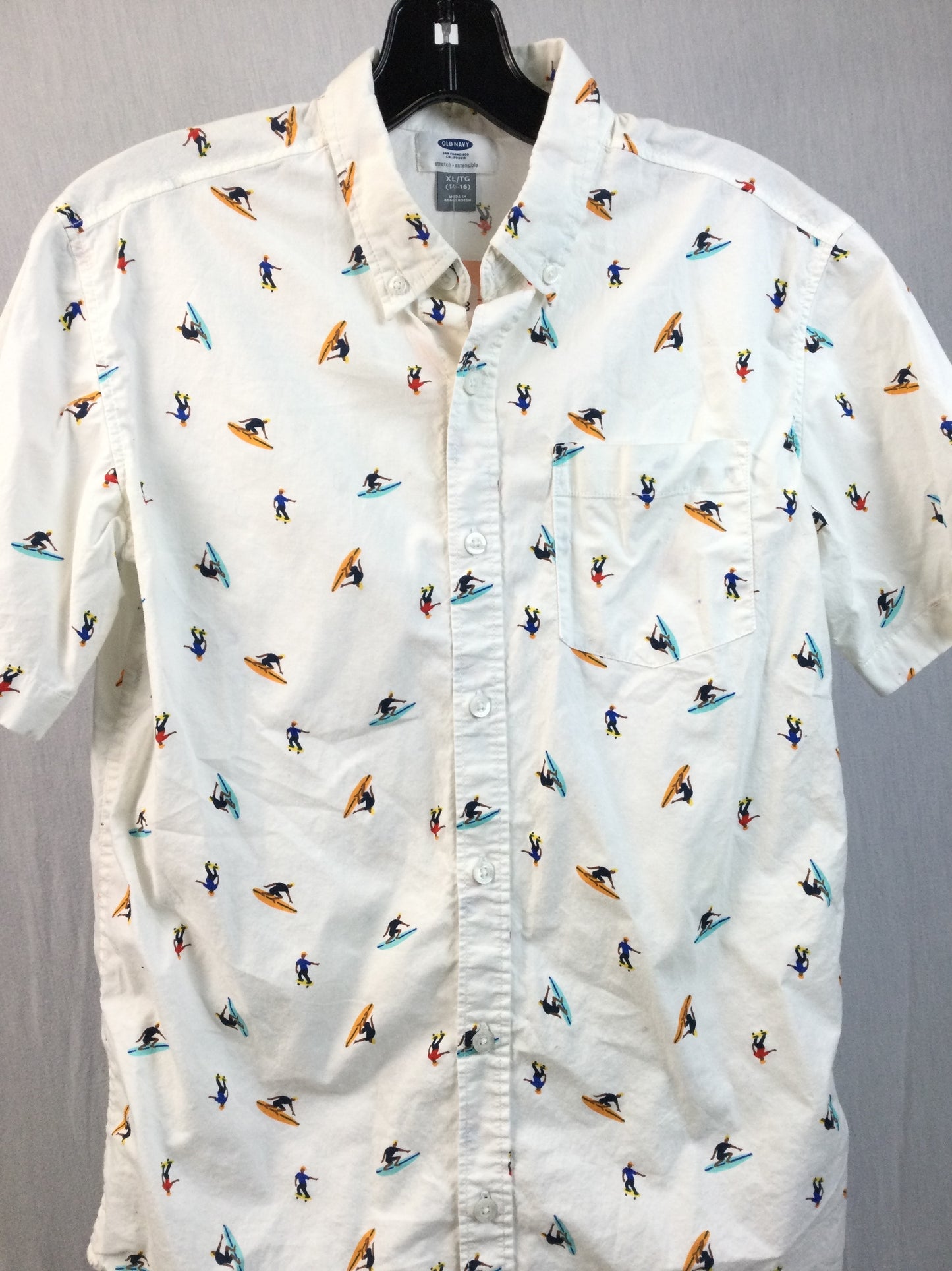 Old Navy Men's White "Surfboarders" Button Up Shirt