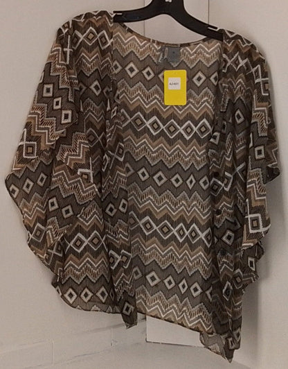 New Directions Brown and White Patterned Blouse