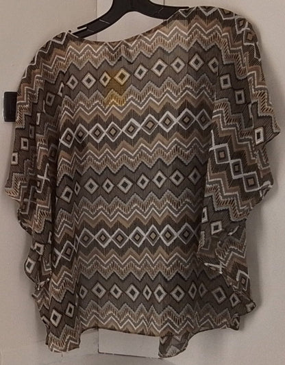 New Directions Brown and White Patterned Blouse