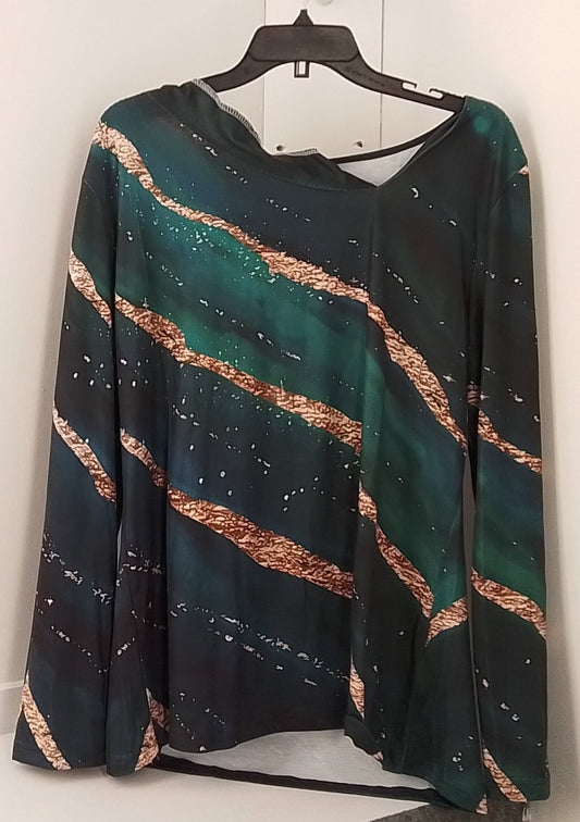 Just Fashion Now Green and Gold Stripes Blouse